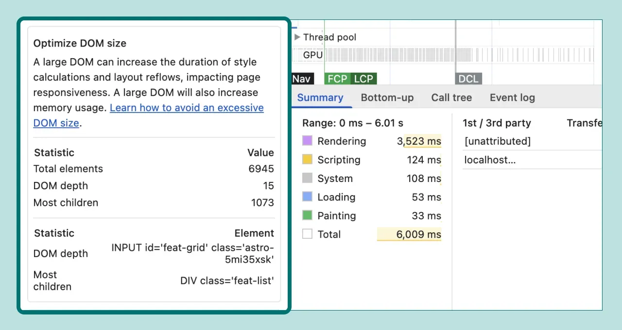 「Optimize DOM Size」のスクリーンショット